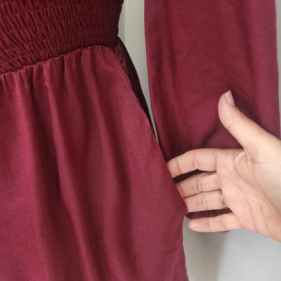 Lucy Paris Wine Burgundy Fit Flare Dress Pockets Large - Picture 3 of 13